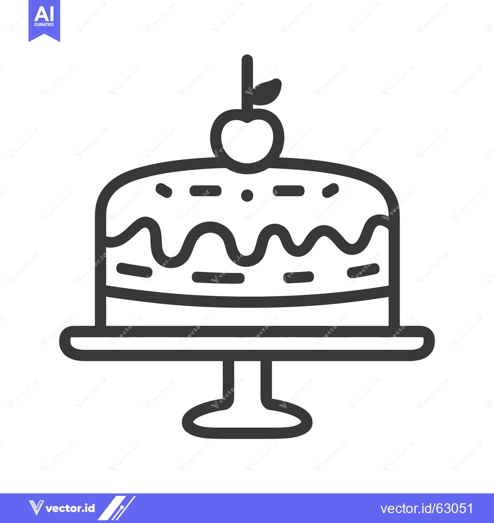 Premium Vector of A single layered cake topped with a cherry sits on stand