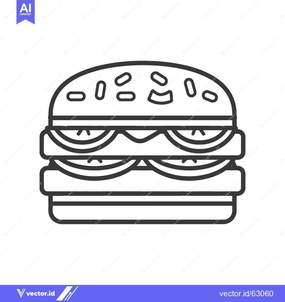 Premium Vector dari A simple black and white line art image of a hamburger