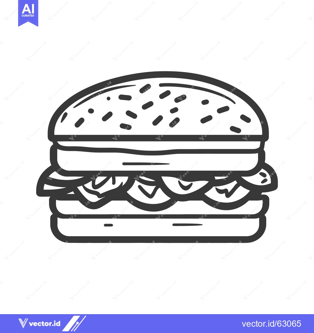 Premium Vector dari A black and white line drawing of a simple hamburger