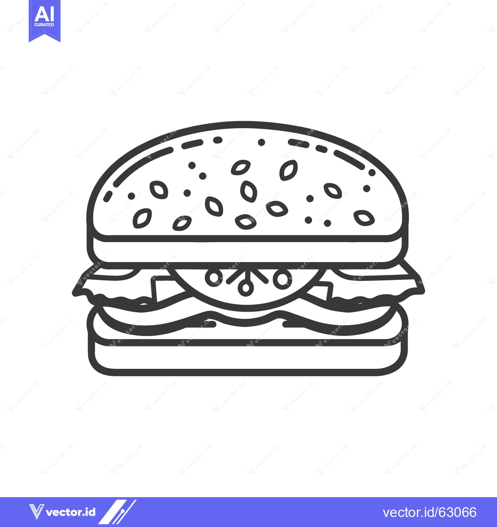 Premium Vector dari A simple black and white illustration of a delicious hamburger sandwic