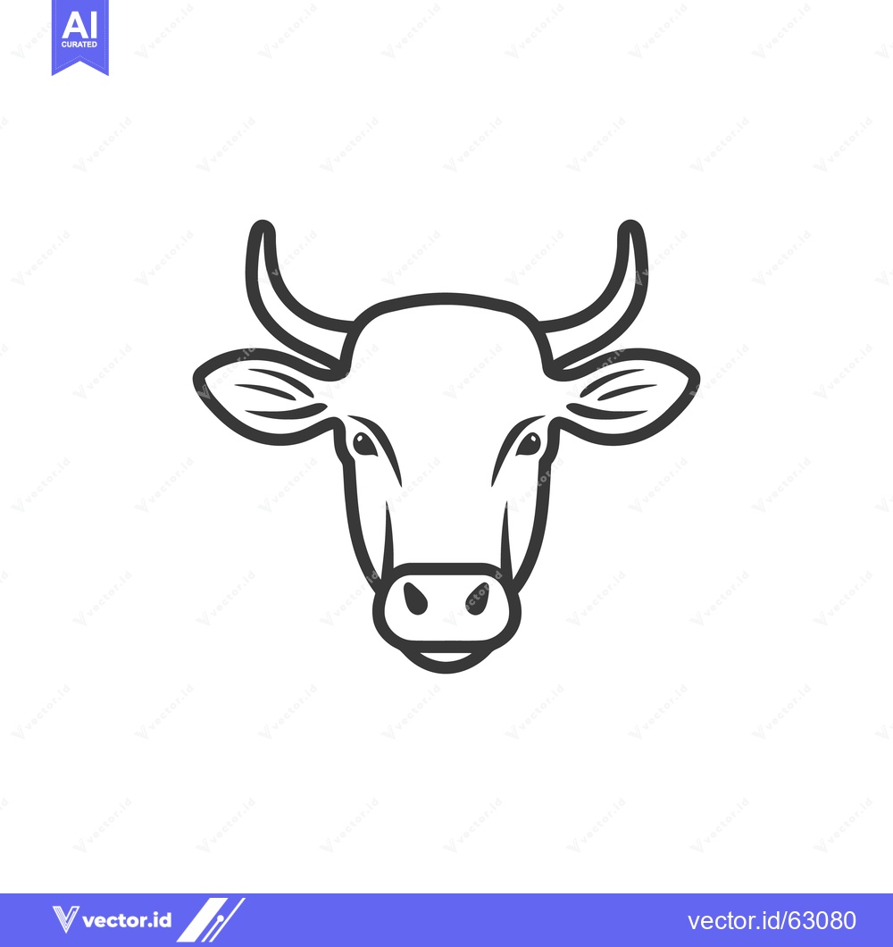 Premium Vector dari A simple linear drawing of a cow head on white background