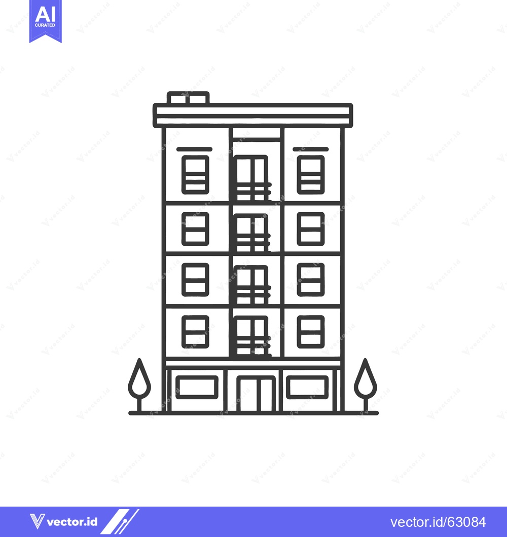 Premium Vector dari A black and white illustration of a tall apartment building