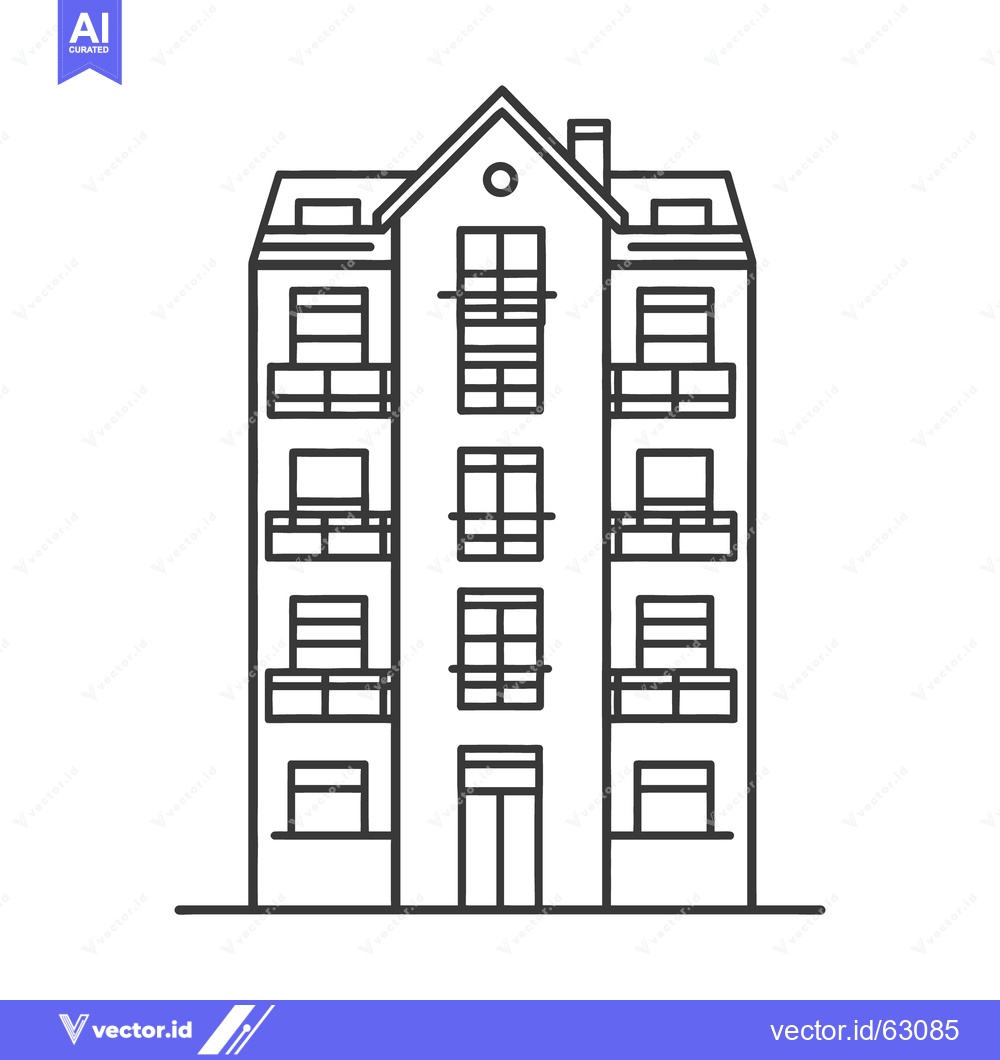 Premium Vector of A simple linear architectural illustration depicting a tall residentia