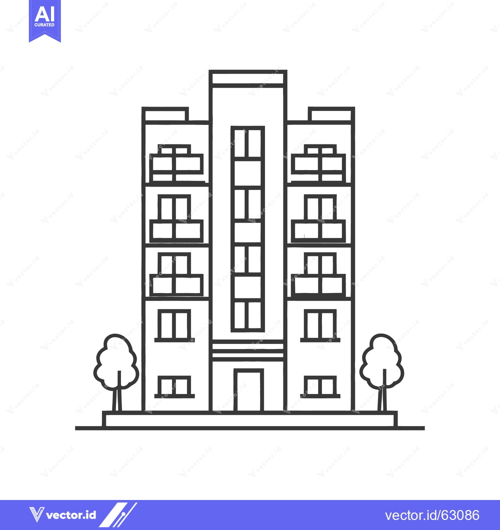 Premium Vector dari Simple black and white line drawing depicting an apartment building