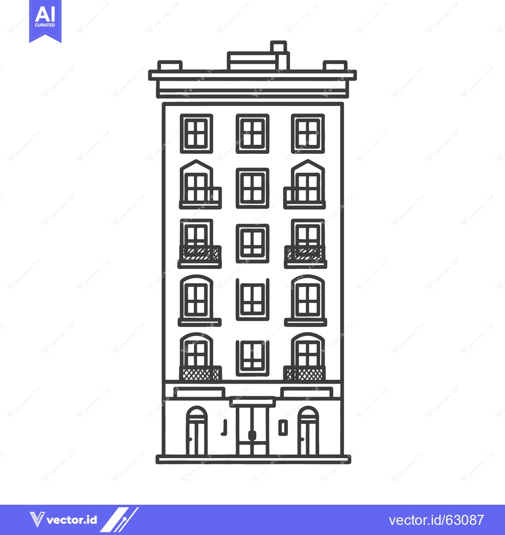 Premium Vector dari A simple outlined drawing depicting a multi story building