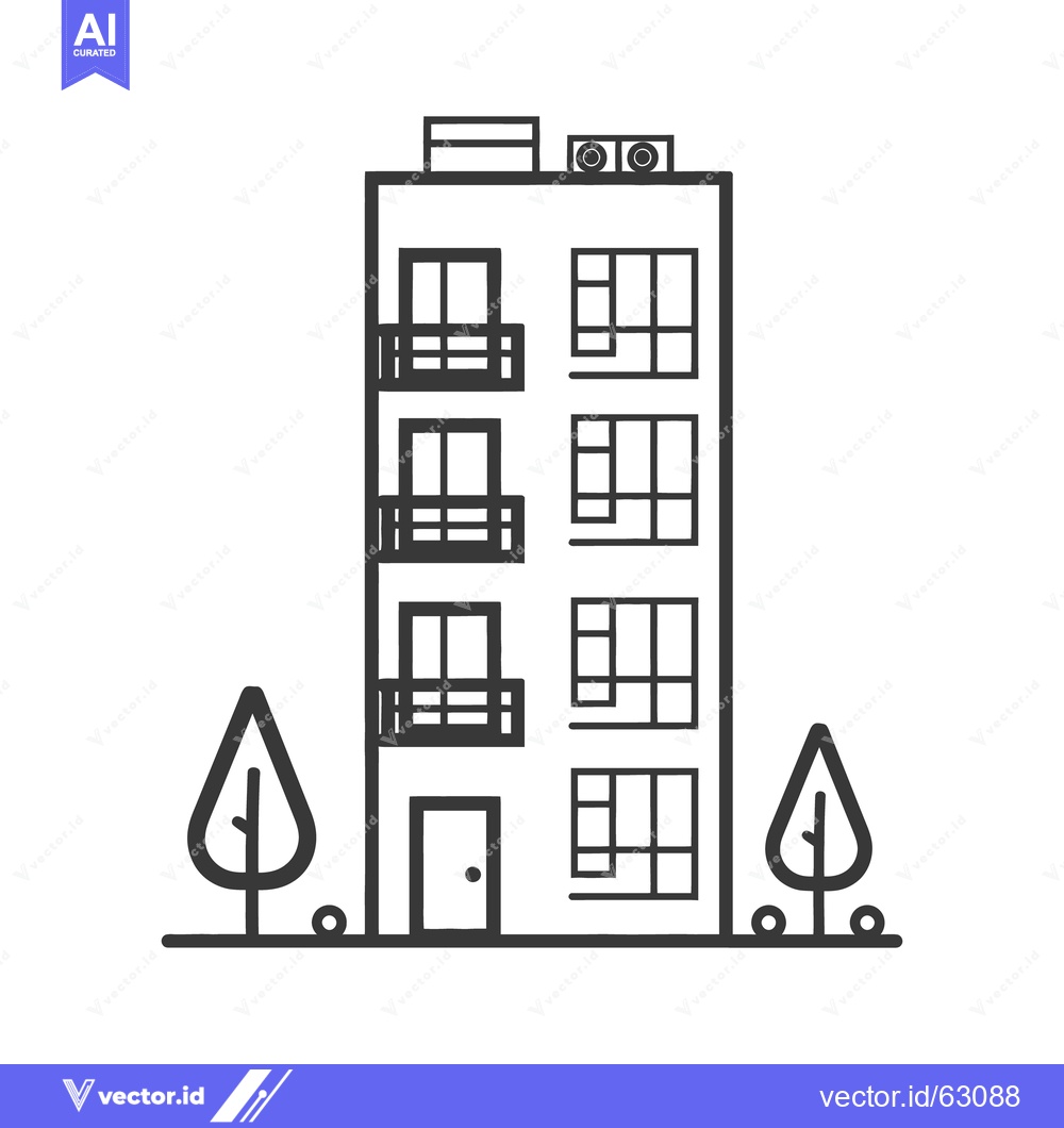 Premium Vector dari An illustrated line drawing of a tall apartment building