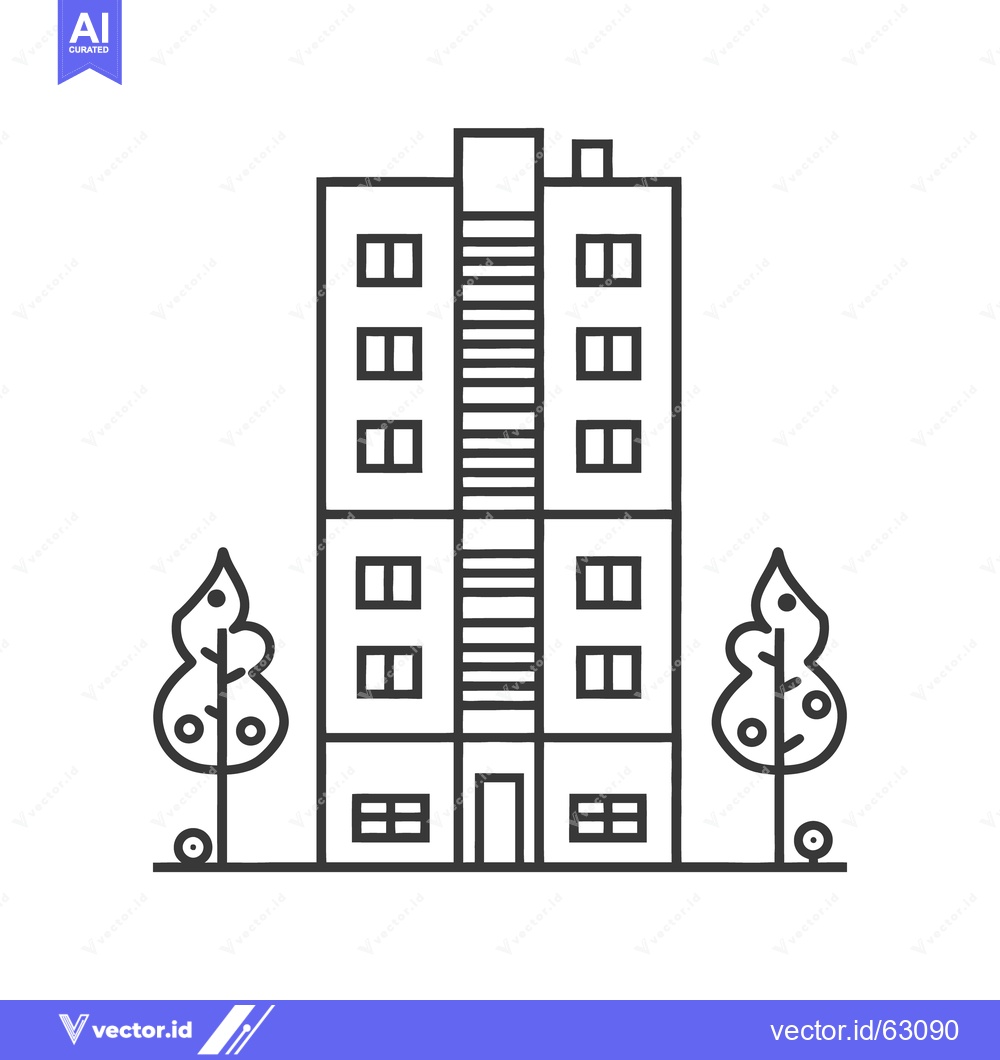 Premium Vector of A tall apartment building with trees alongside on both sides
