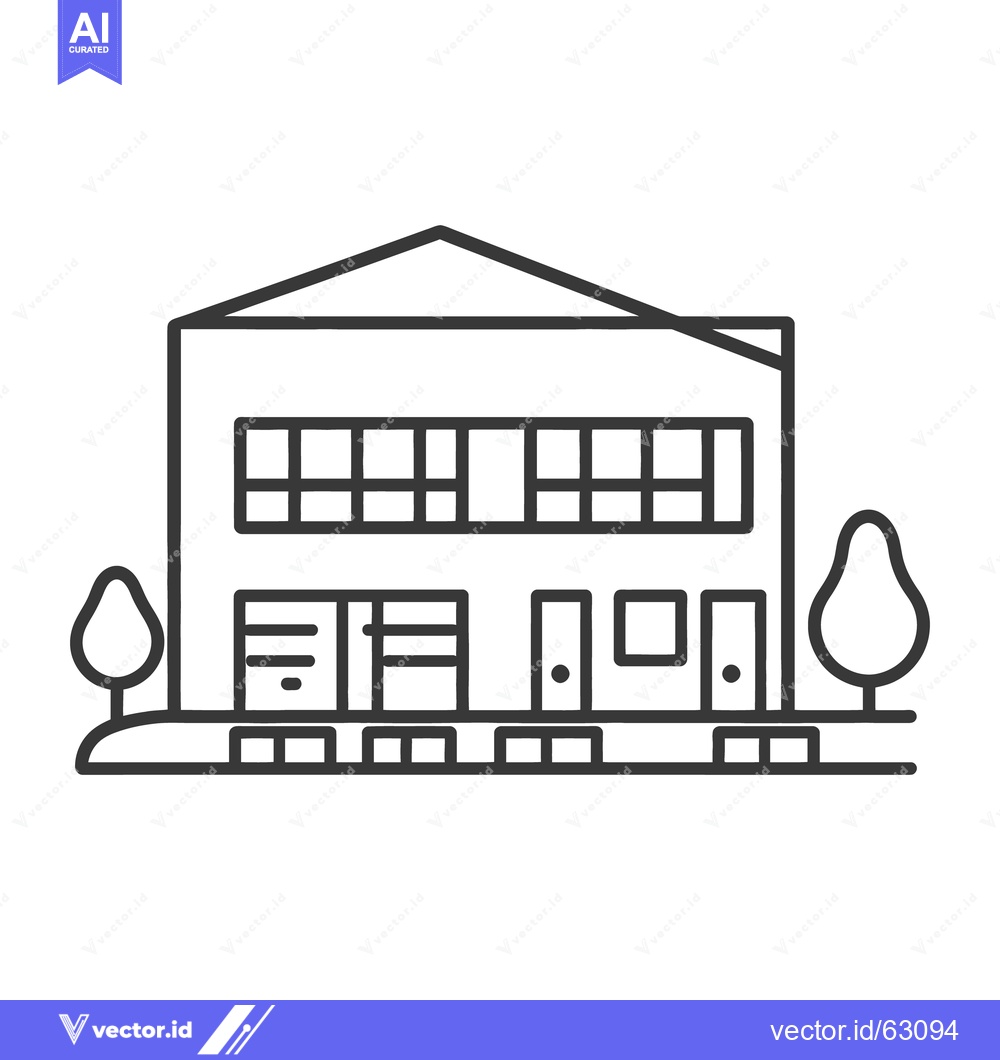Premium Vector of Simple two story building with windows trees and pathway details