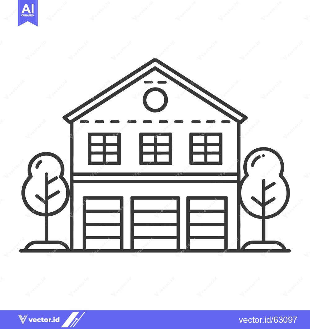 Premium Vector of A simple two story house with trees in a line drawing