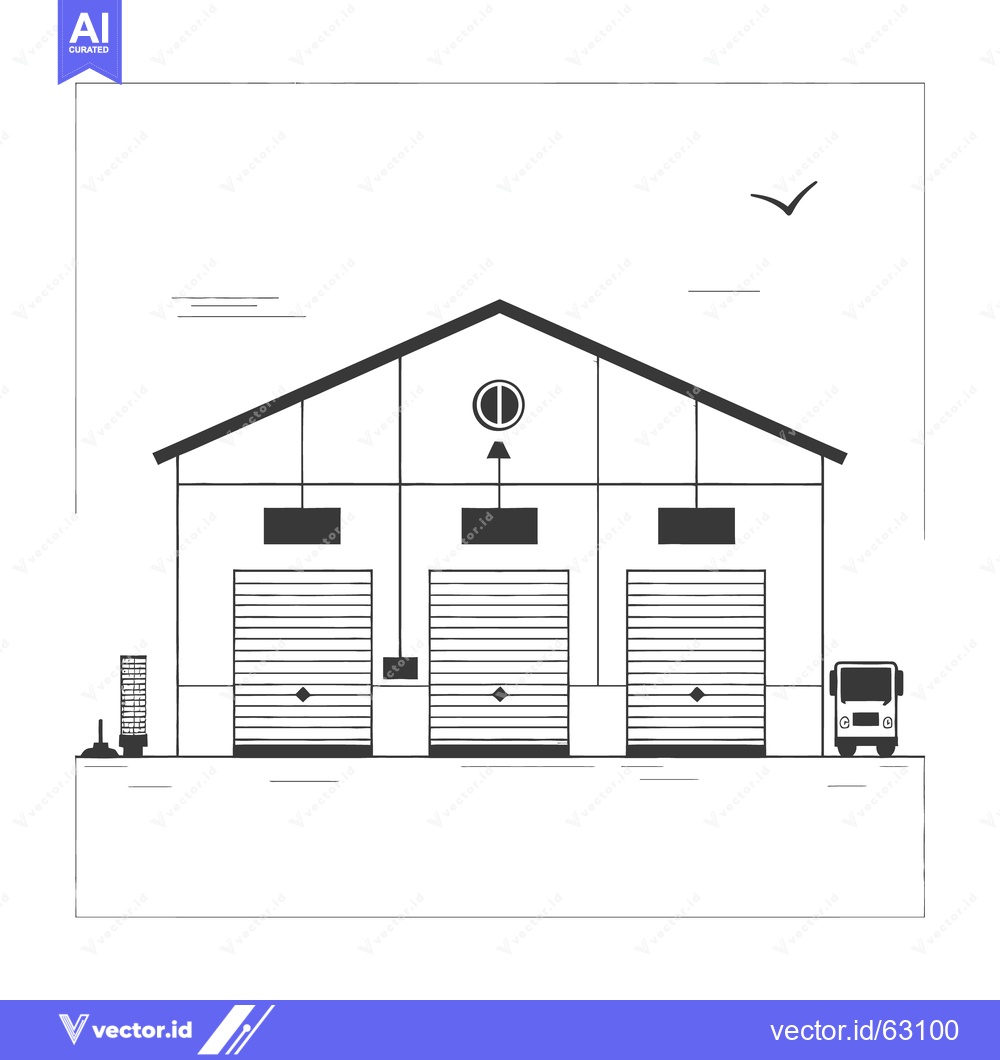 Premium Vector dari Simple illustration depicting a warehouse building with its environmen