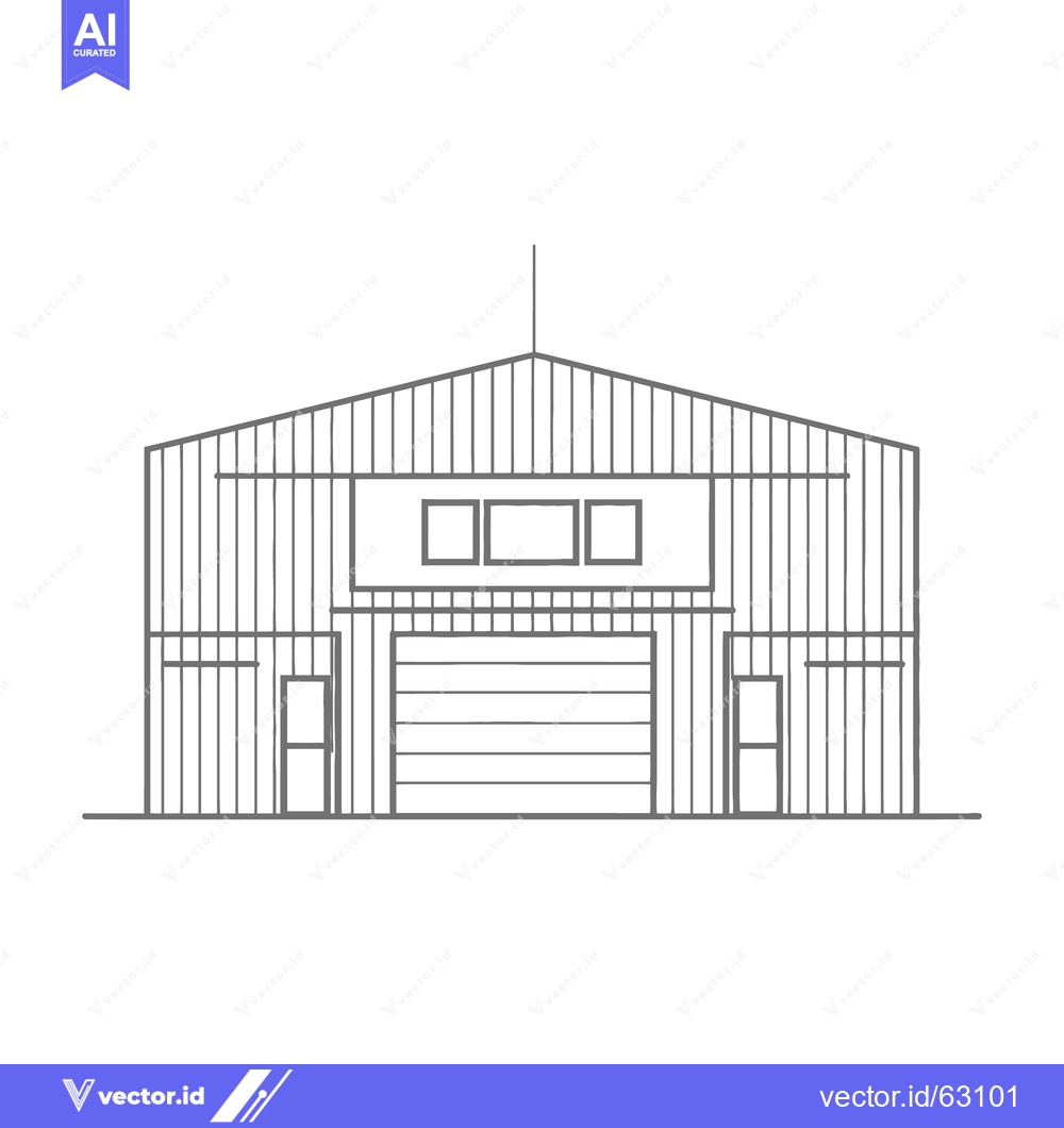 Premium Vector dari A simple grayscale line drawing depicting a large warehouse structure