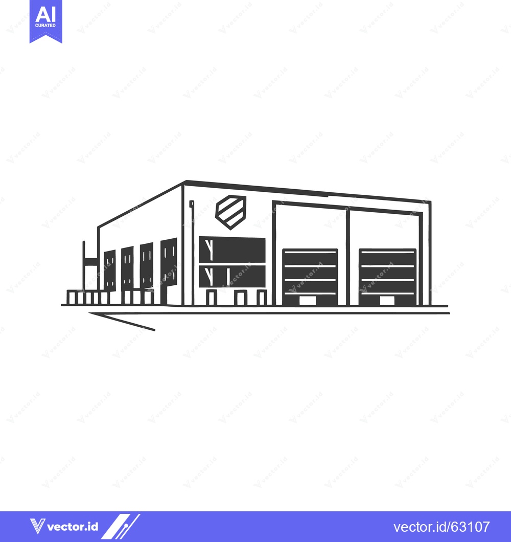 Premium Vector of Simple outline drawing of a modern industrial warehouse building