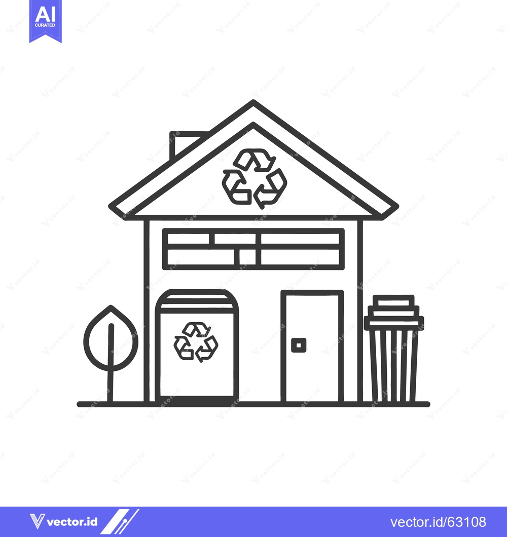 Premium Vector dari A simple line drawing depicts a house with a recycle symbol