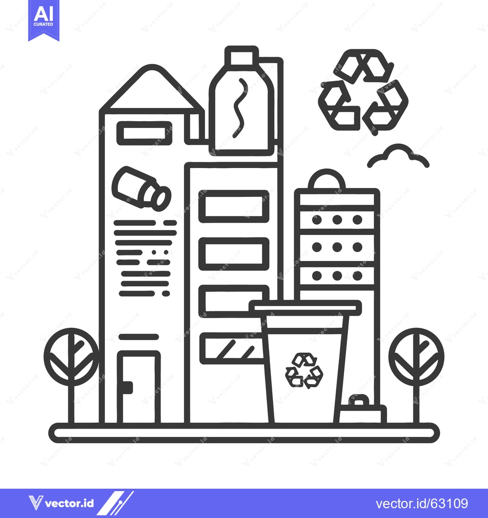 Premium Vector of Recycling themed city buildings with trees and environmental protectio