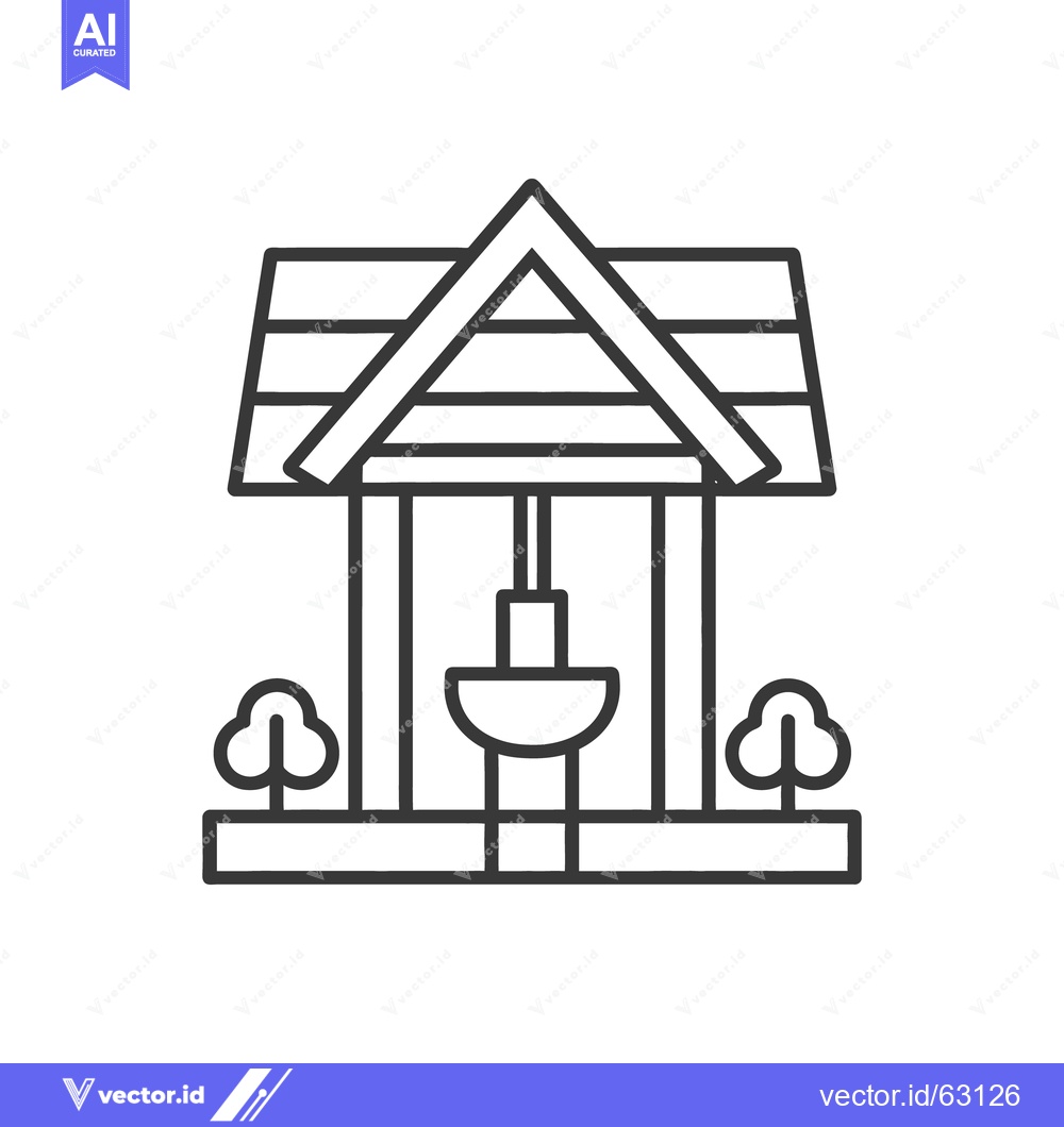 Premium Vector dari A graphic illustration depicting a vintage wooden wishing well
