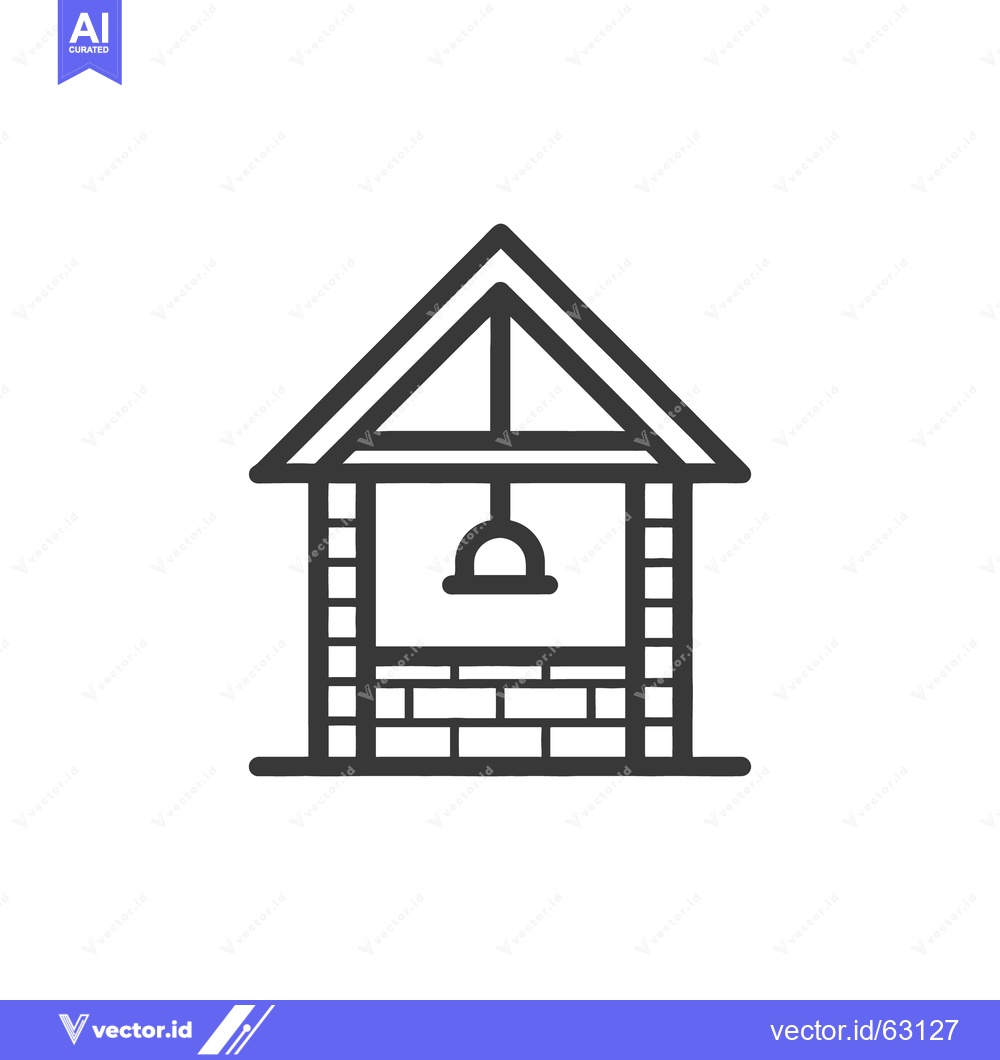 Premium Vector of A stylized black and white illustration of a well structure