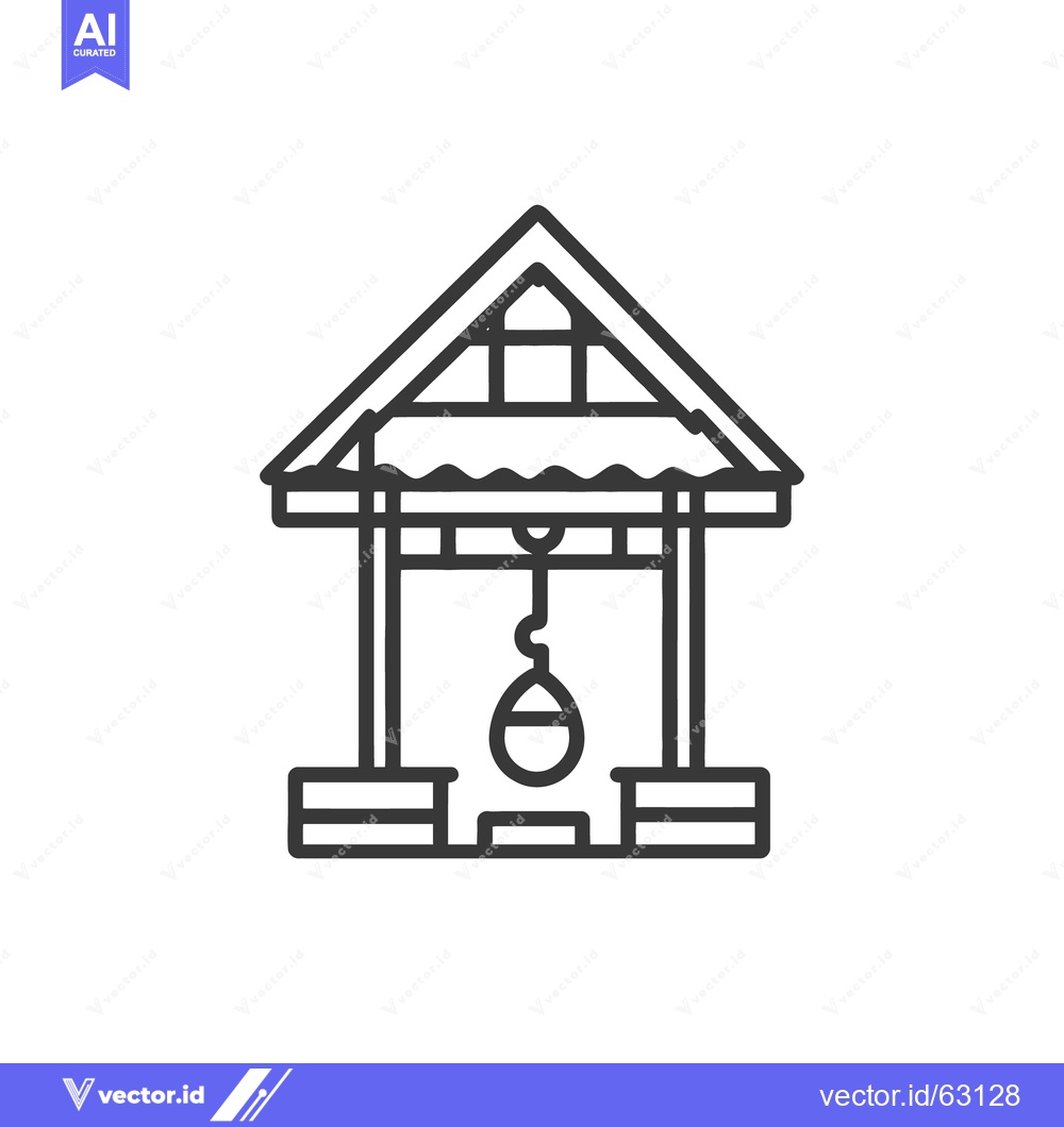 Premium Vector of An outline drawing of a well with a roof and bucket