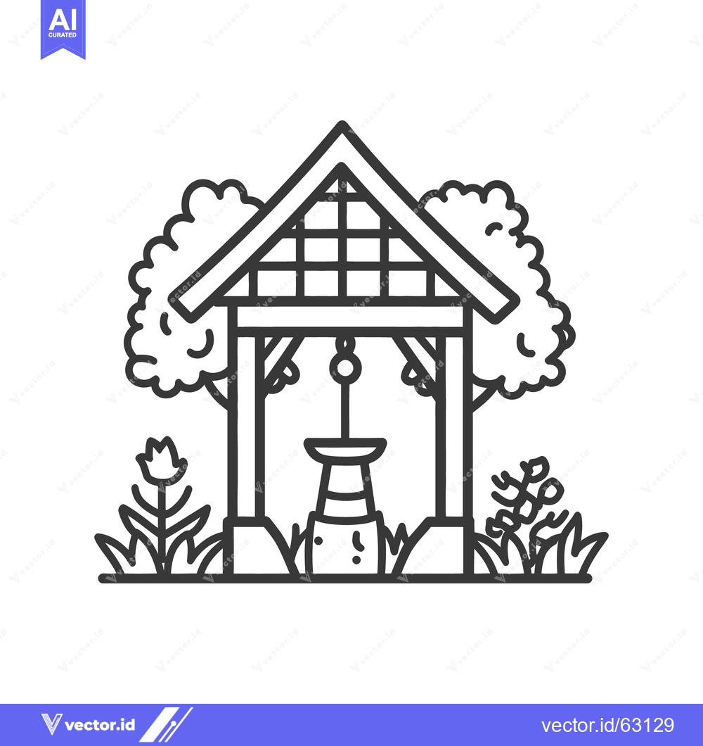 Premium Vector dari A vintage well house resides amidst flowers and green foliage