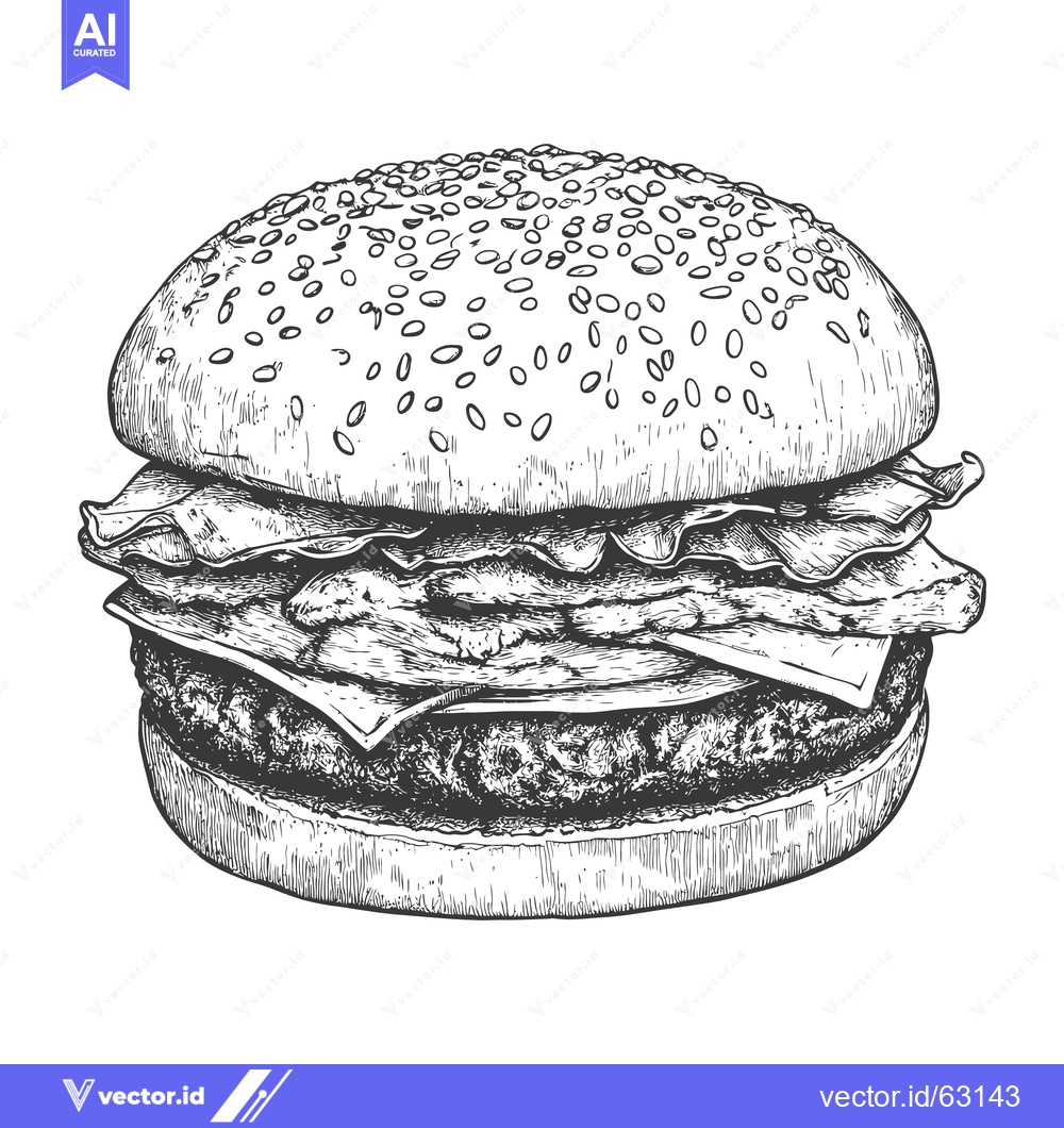 Premium Vector of Detailed black and white drawing of a delicious hamburger
