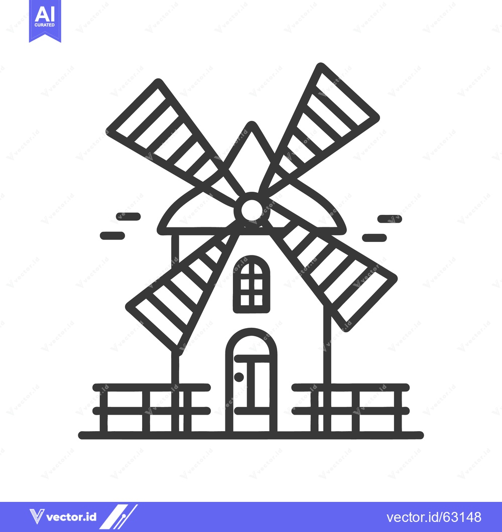 Premium Vector of A simplified black and white linear drawing of a windmill
