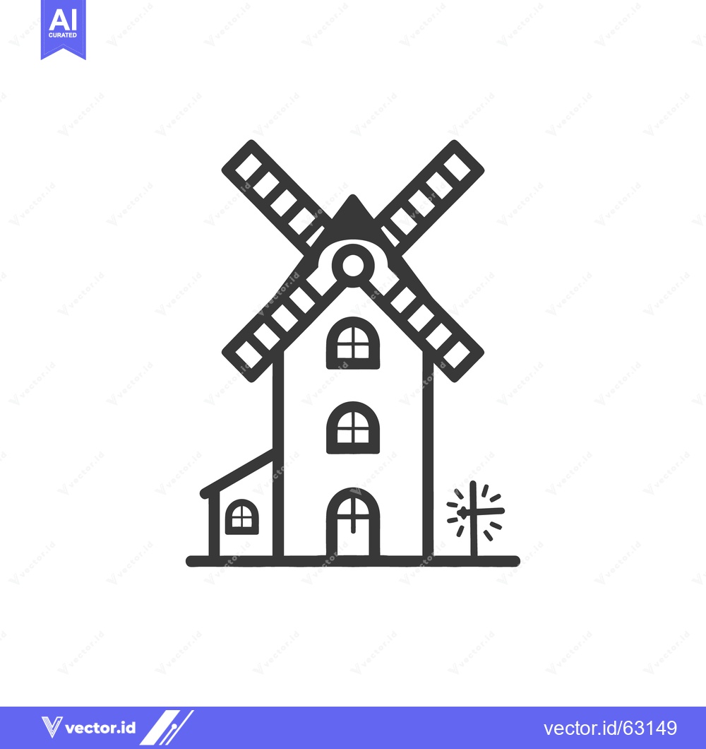 Premium Vector of A simple line drawing depicting a traditional windmill building