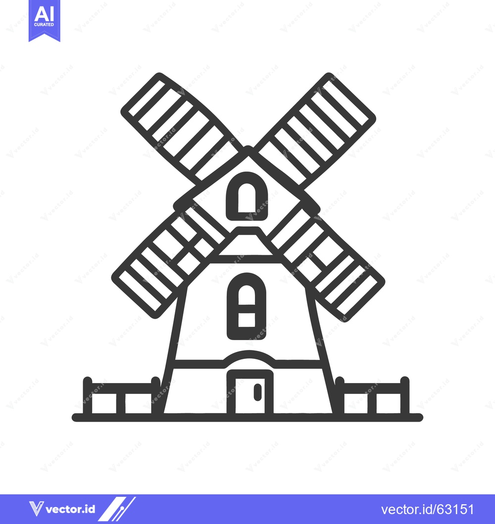 Premium Vector of An illustration shows a simple and outlined windmill design on white b