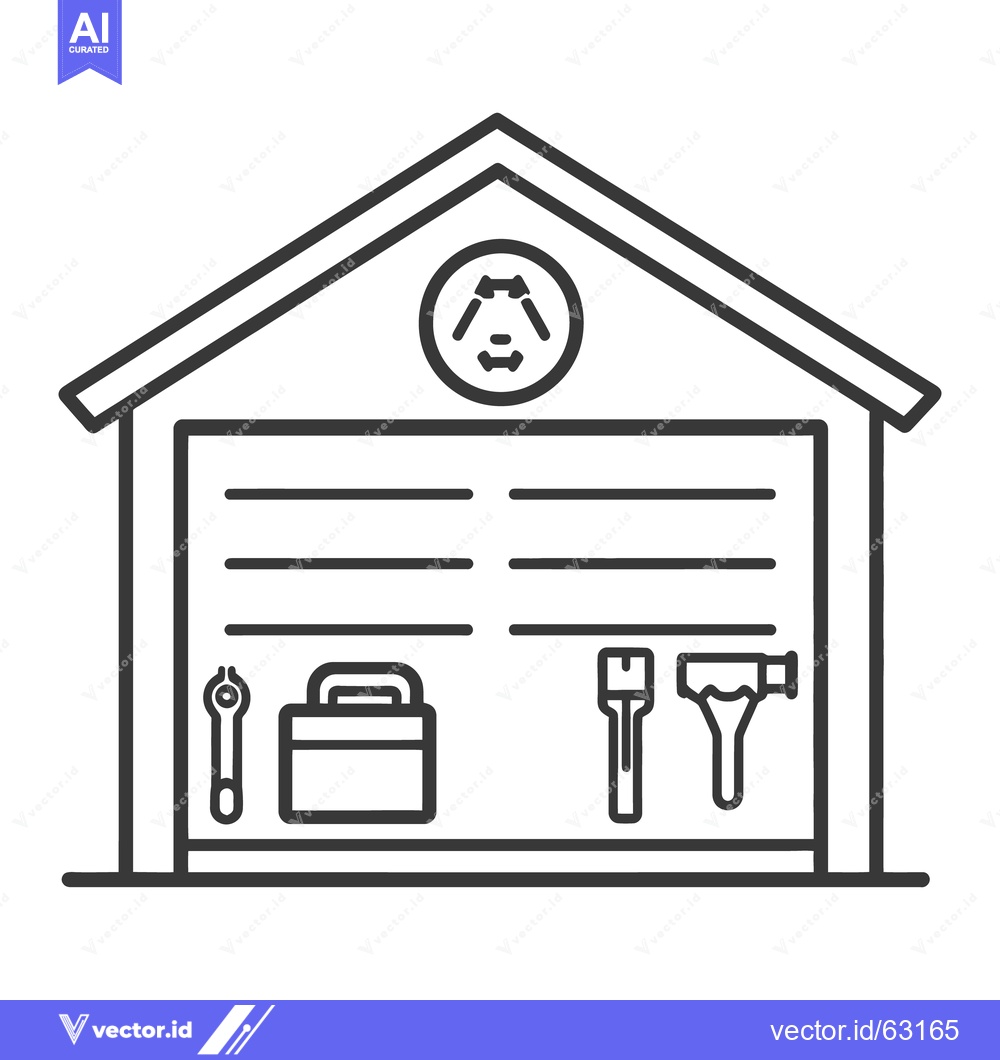 Premium Vector of Simple vector illustration depicting a garage with tools and a door
