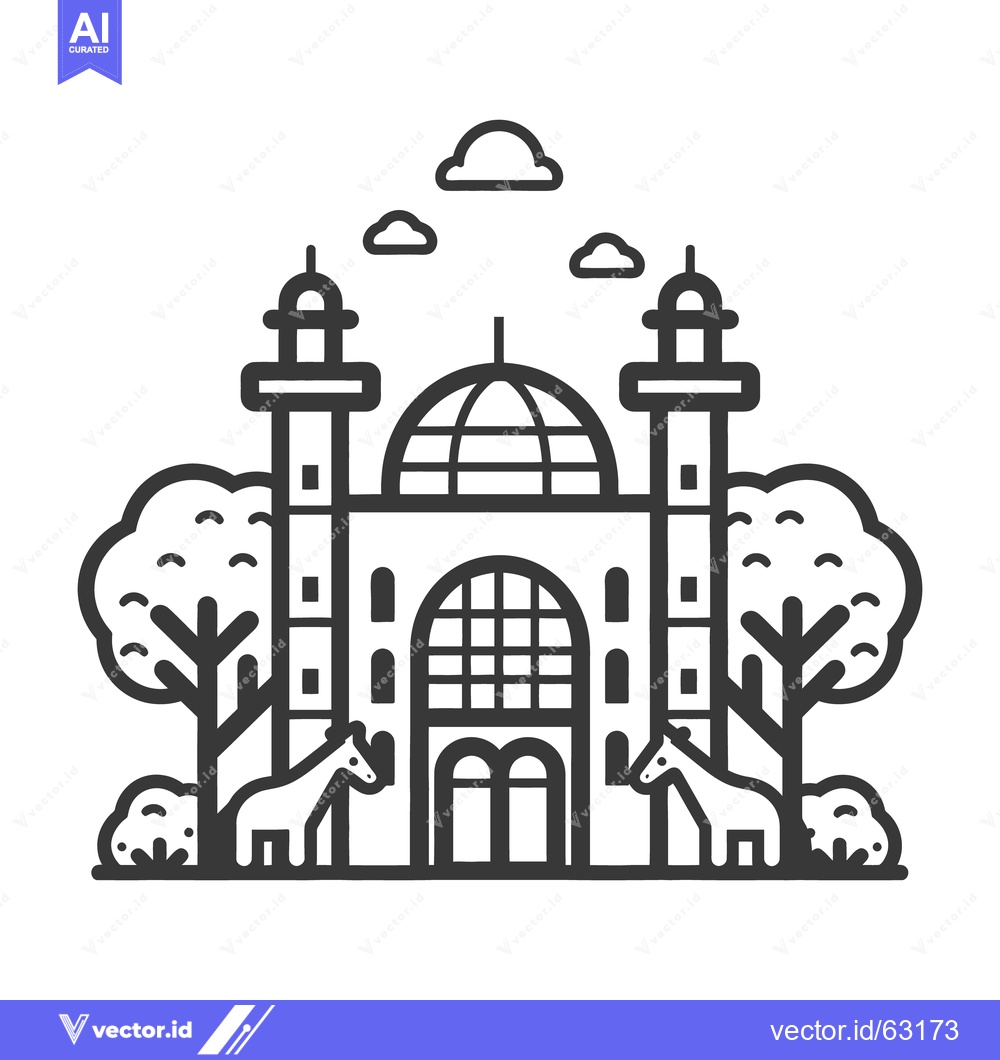Premium Vector dari A stylized illustration of a building with towers and trees