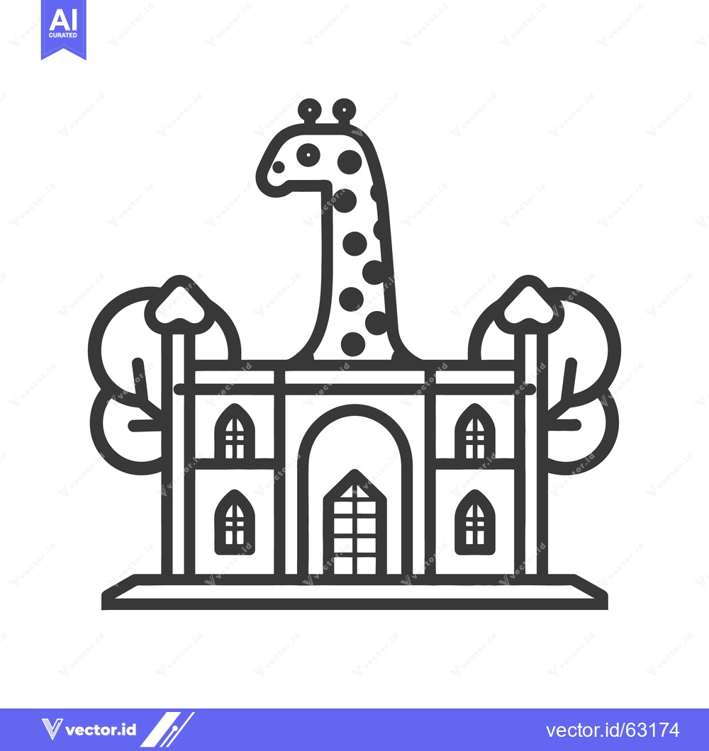 Premium Vector dari An artistic illustration depicts a giraffe atop a building structure
