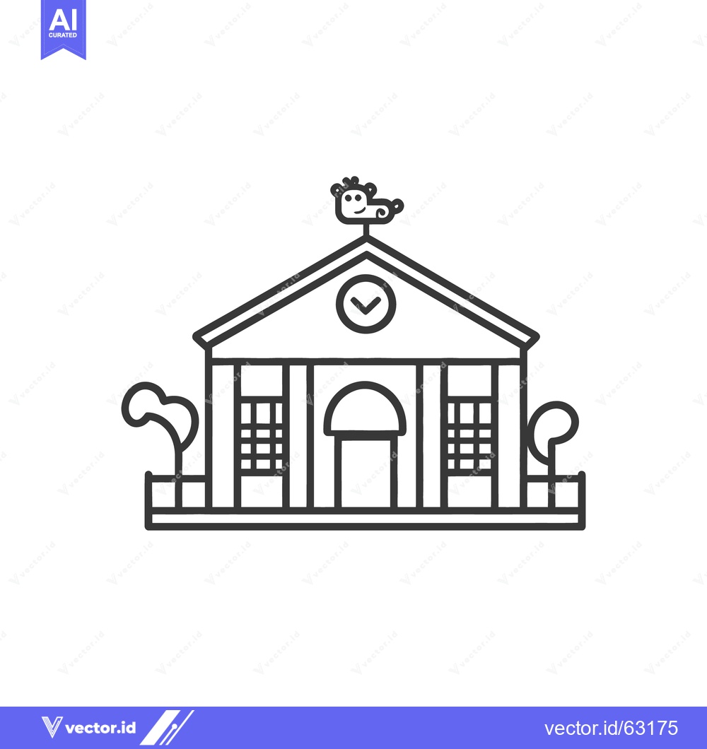 Premium Vector of Simple black and white illustration depicting a building with trees