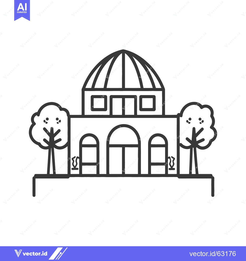 Premium Vector of Architectural illustration depicts a building with trees and a dome ro