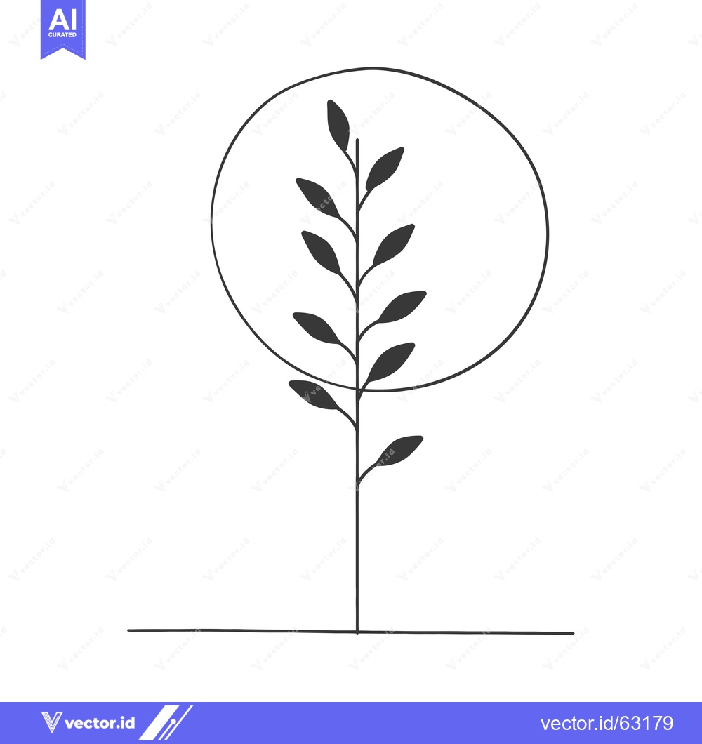 Premium Vector of Minimalist Line Art Illustration of a Branch with Leaves Encircled by