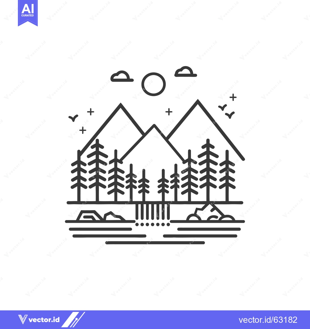 Premium Vector dari Minimalist Line Art Illustration of a Mountain Range with a Forest and