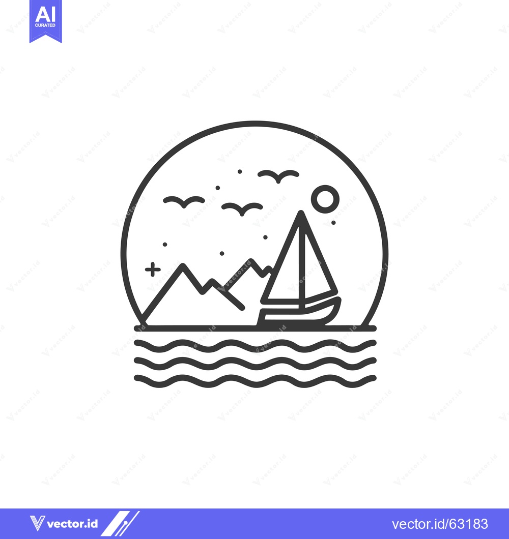 Premium Vector dari Minimalist Line Art Illustration of a Sailboat on the Sea with Mountai