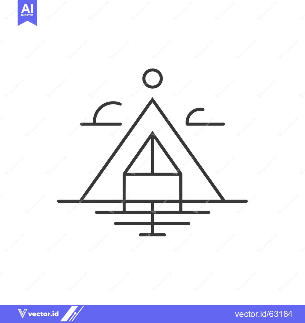 Premium Vector dari Minimalist Line Art Illustration of a Tent with a Sun and Clouds