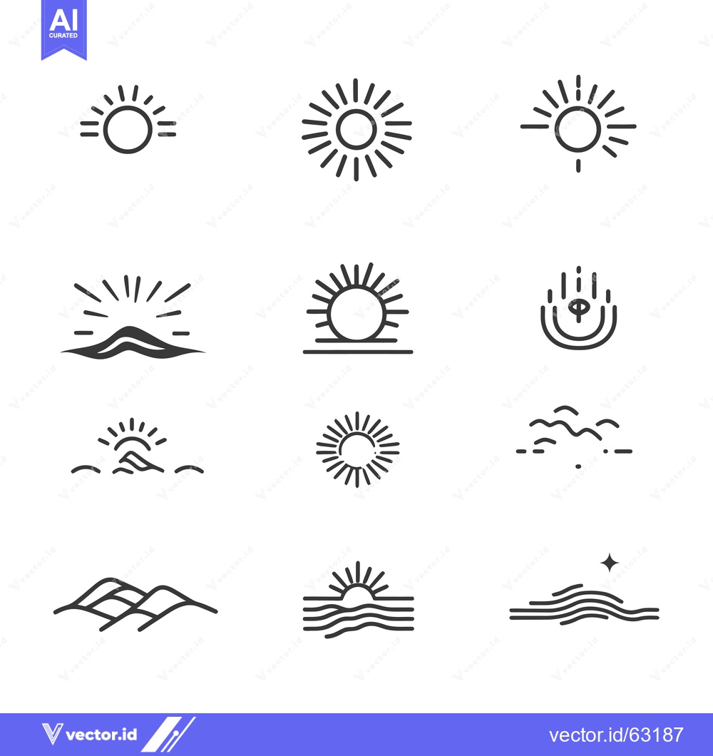 Premium Vector of Minimalist Line Art Sun and Nature Icons