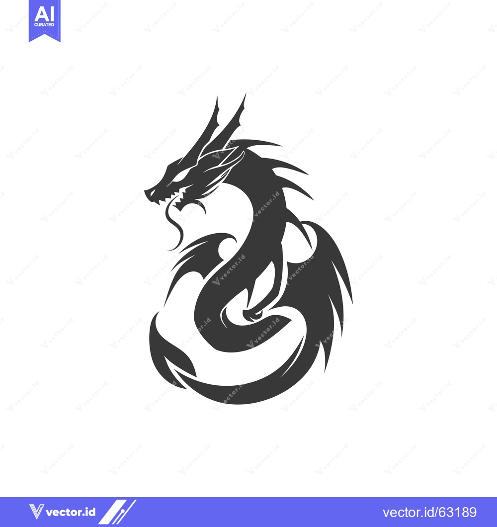 Premium Vector of Stylized Black and White Dragon Illustration