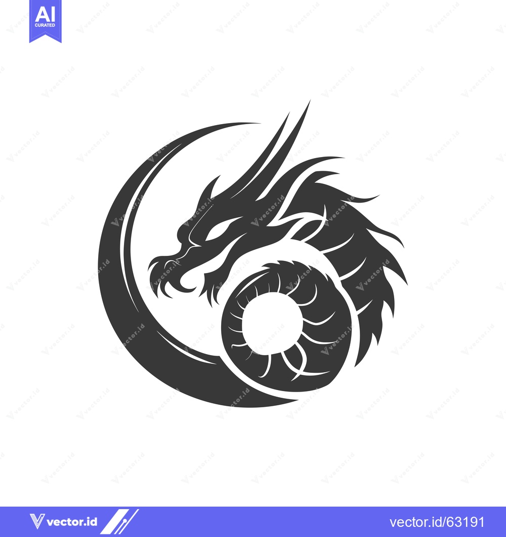 Premium Vector of Black and White Dragon with Circular Tail Design