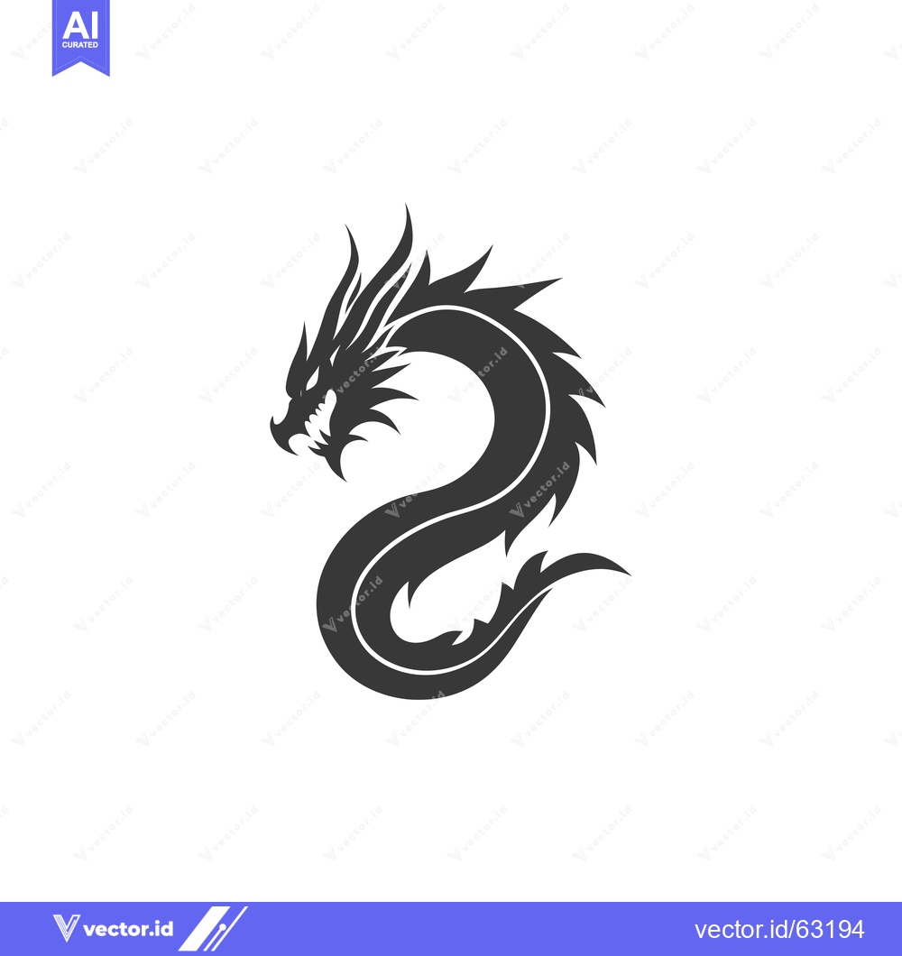 Premium Vector of Black and white illustration of a stylized dragon