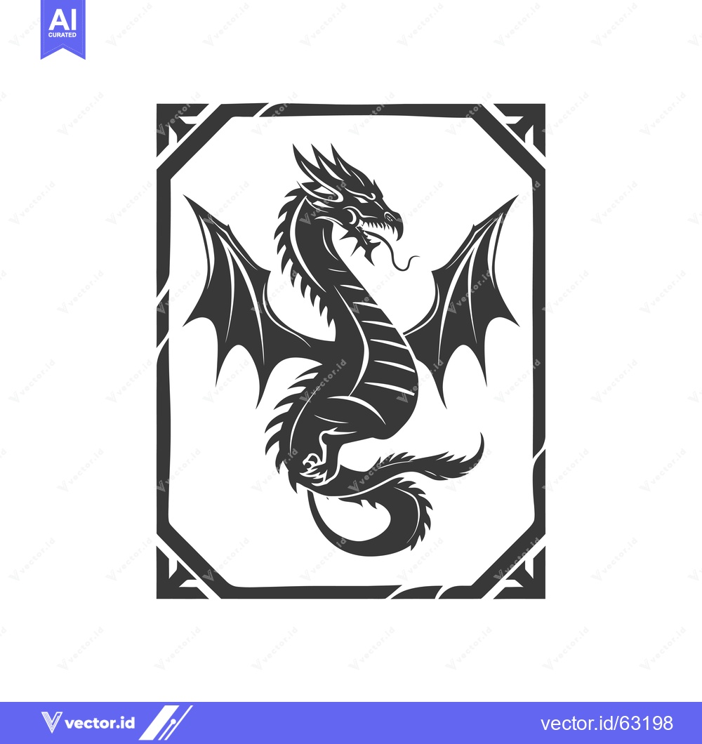 Premium Vector of Black and White Stylized Dragon in a Frame