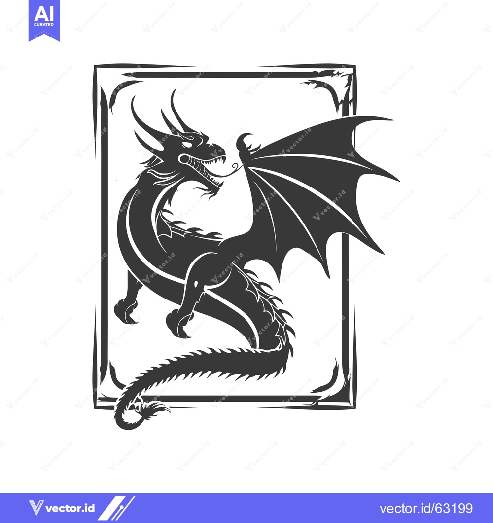 Premium Vector of Black and White Illustration of a Dragon in a Frame