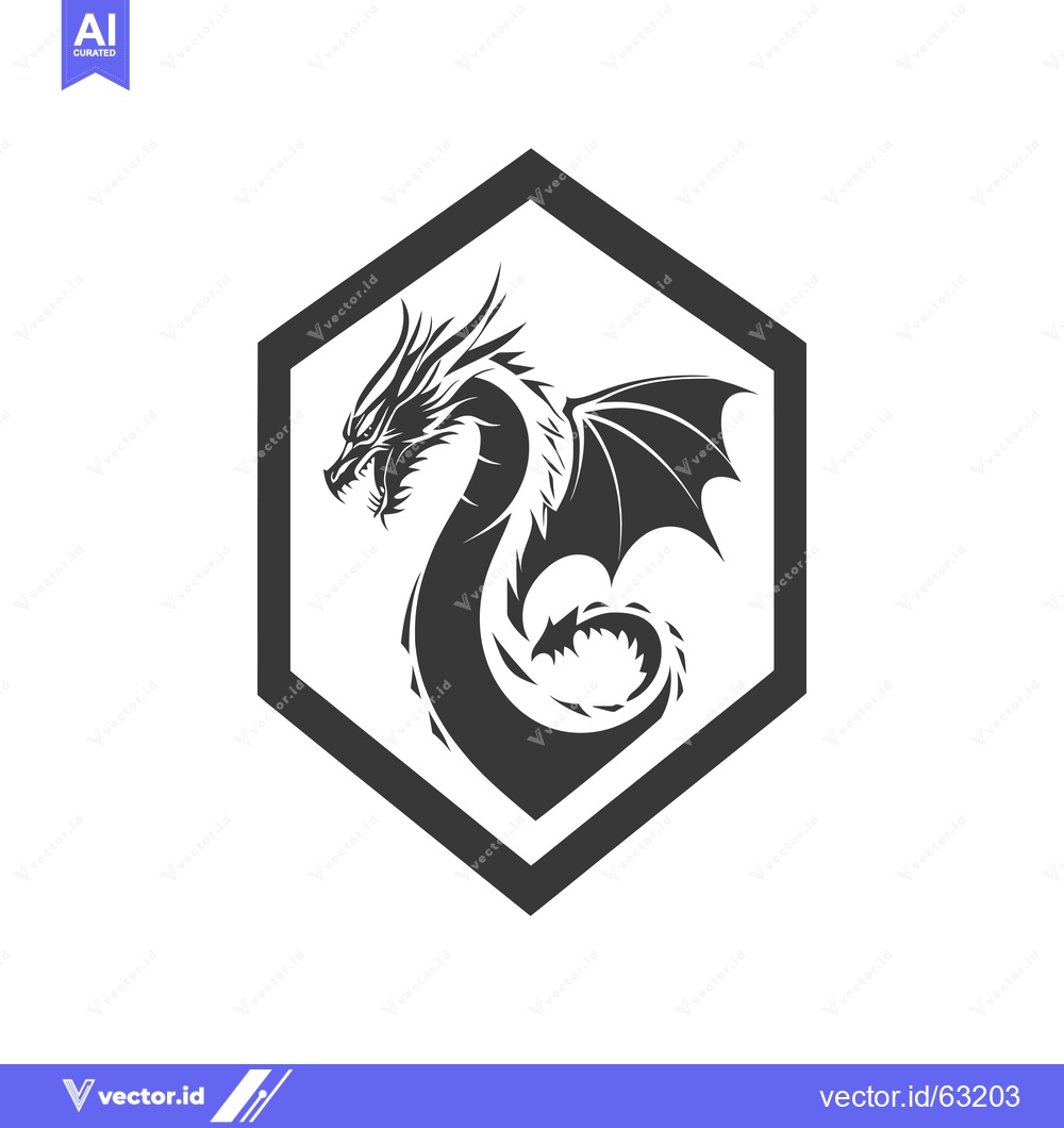 Premium Vector dari Black and White Dragon Inside a Hexagon