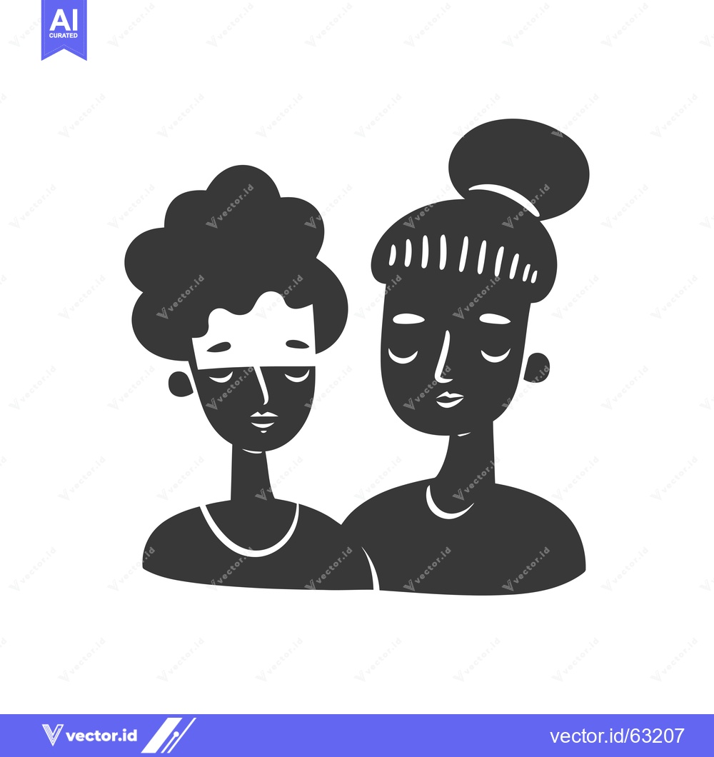 Premium Vector of Two Women with Closed Eyes, Stylized Faces and Hairstyles