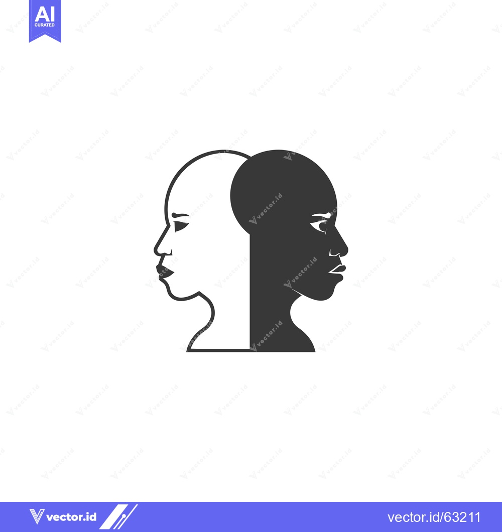 Premium Vector dari Two Intertwined Faces, One Black and One White, in Profile
