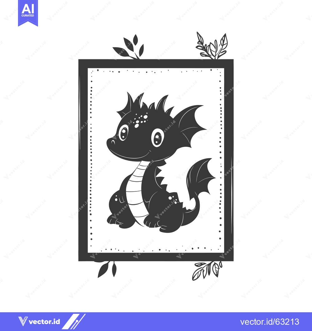 Premium Vector dari Black and White Framed Cartoon Dragon Illustration