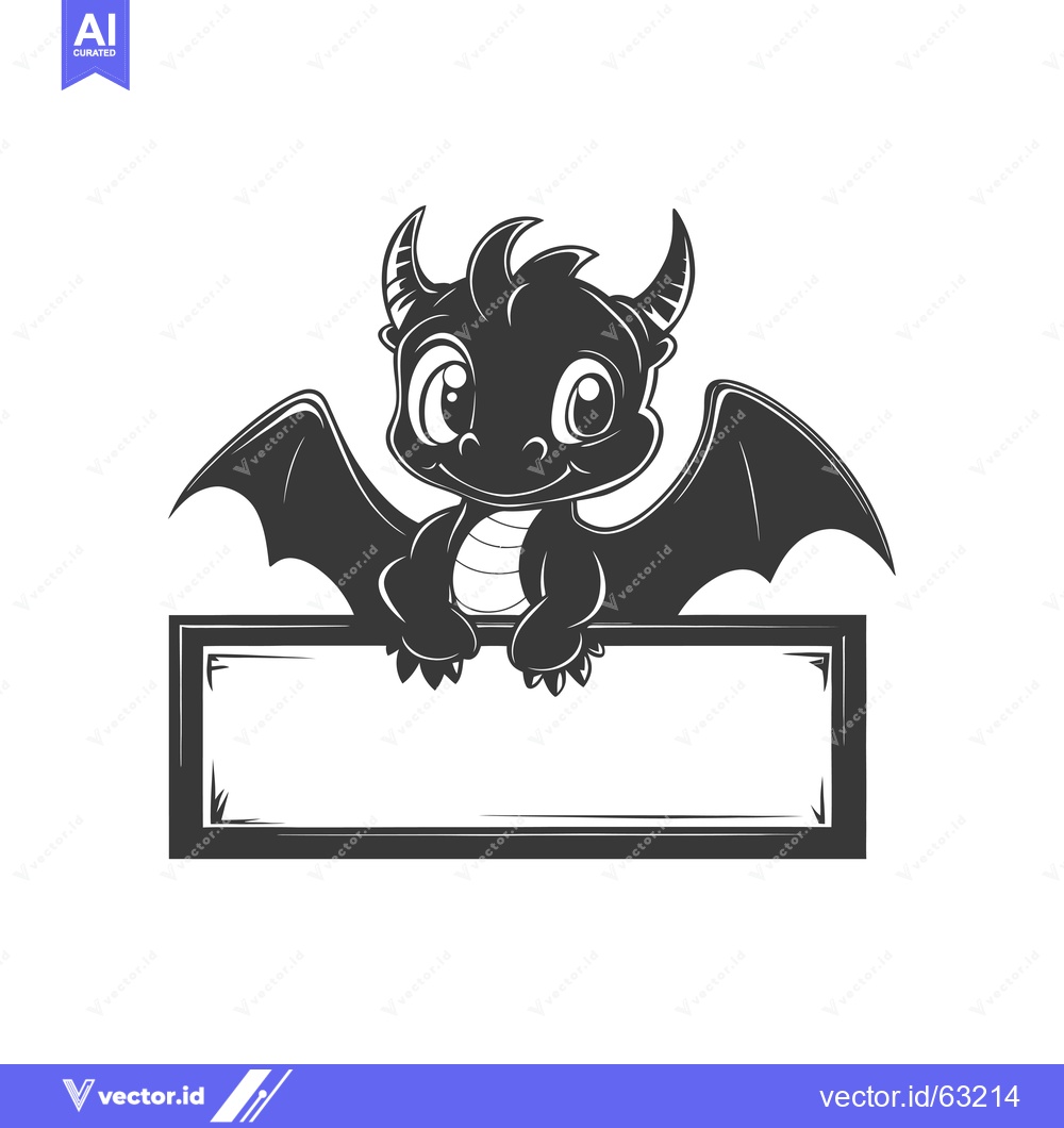 Premium Vector dari Cute Cartoon Dragon Holding a Blank Sign