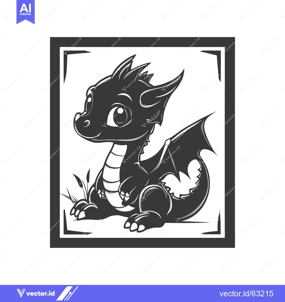 Premium Vector dari Cute Baby Dragon Sitting in a Frame
