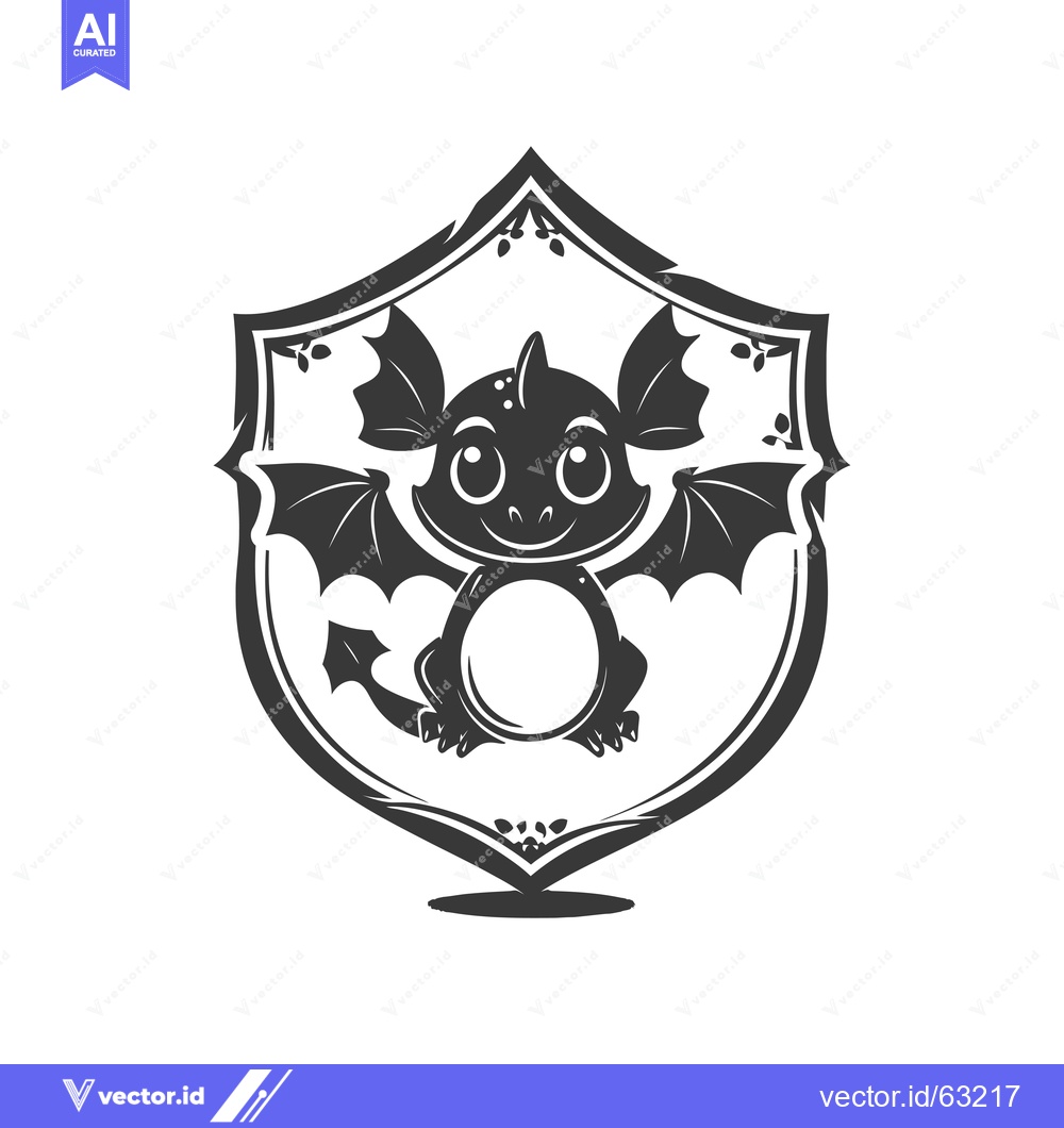 Premium Vector of Cute Cartoon Dragon in a Shield