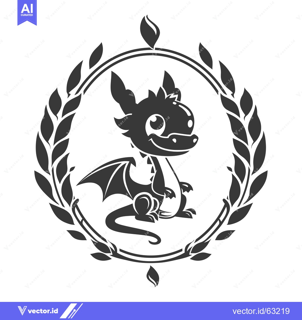 Premium Vector dari Black and White Illustration of a Dragon Inside a Laurel Wreath