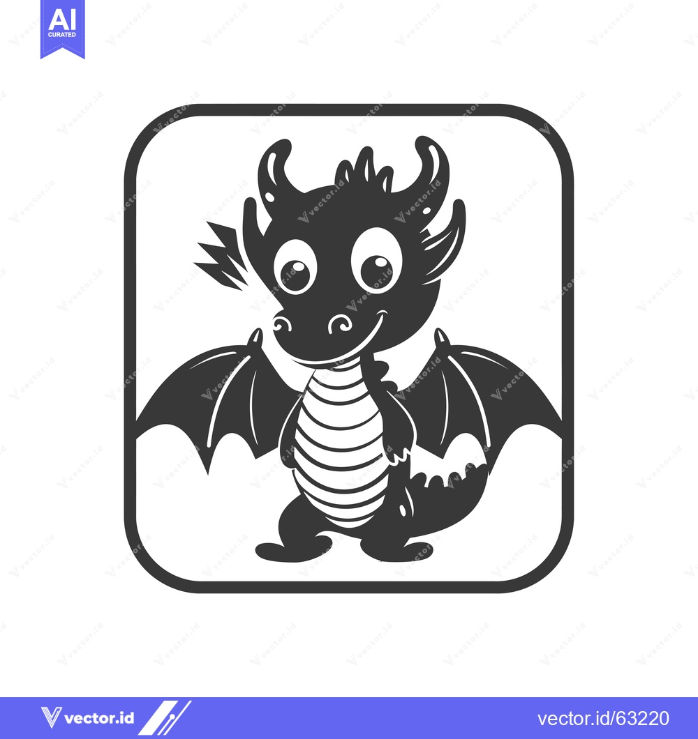 Premium Vector of A Cute Cartoon Dragon with Big Eyes and Spiky Horns